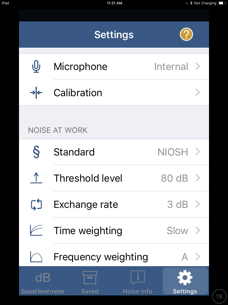 NIOSH Sound Level Meter Settings