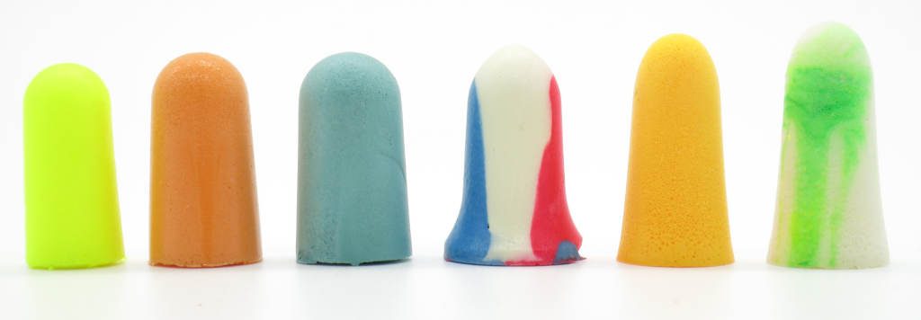 Foam earplugs in different sizes for sleeping